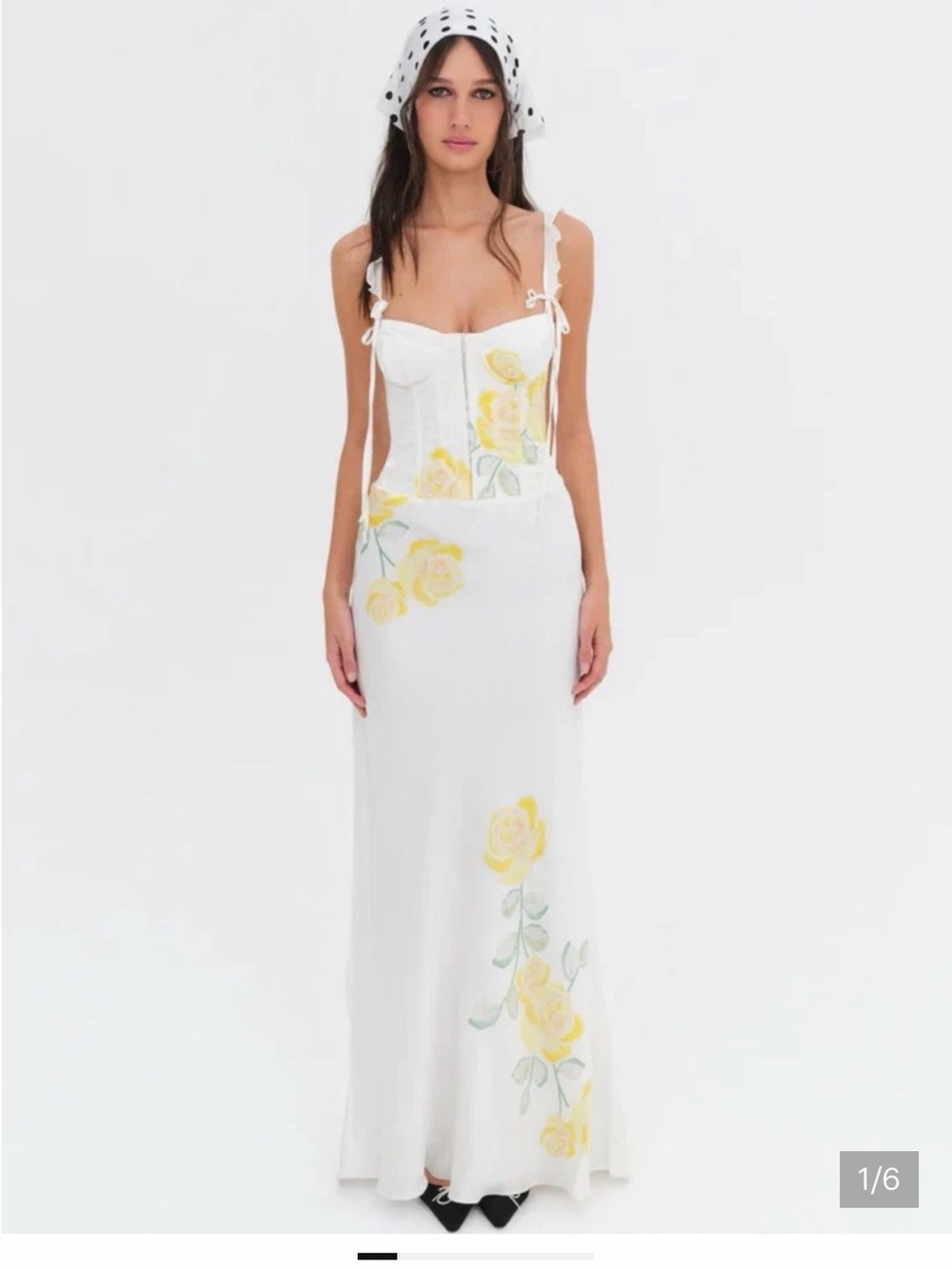 For Love & Lemons White Maxi Dress with Yellow Rose Motif